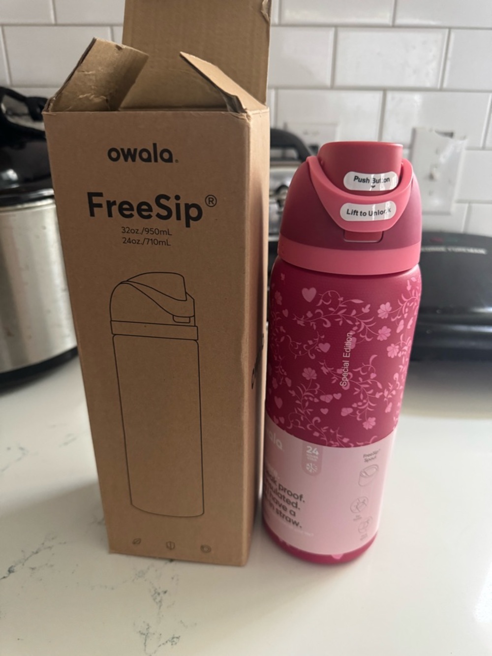 owala FreeSip Pink Floral Insulated Water Bottle (Never Used)